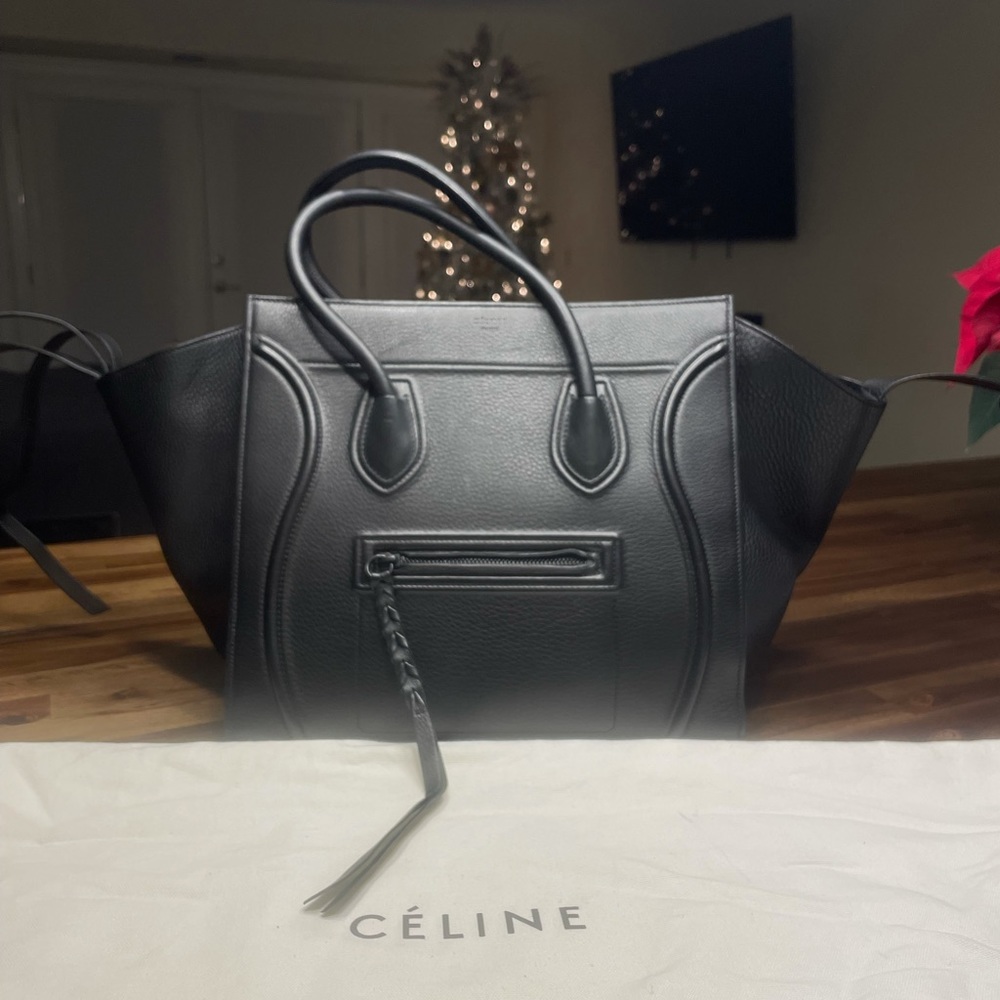 Celine Medium Phantom Luggage Tote in black supple calfskin leather